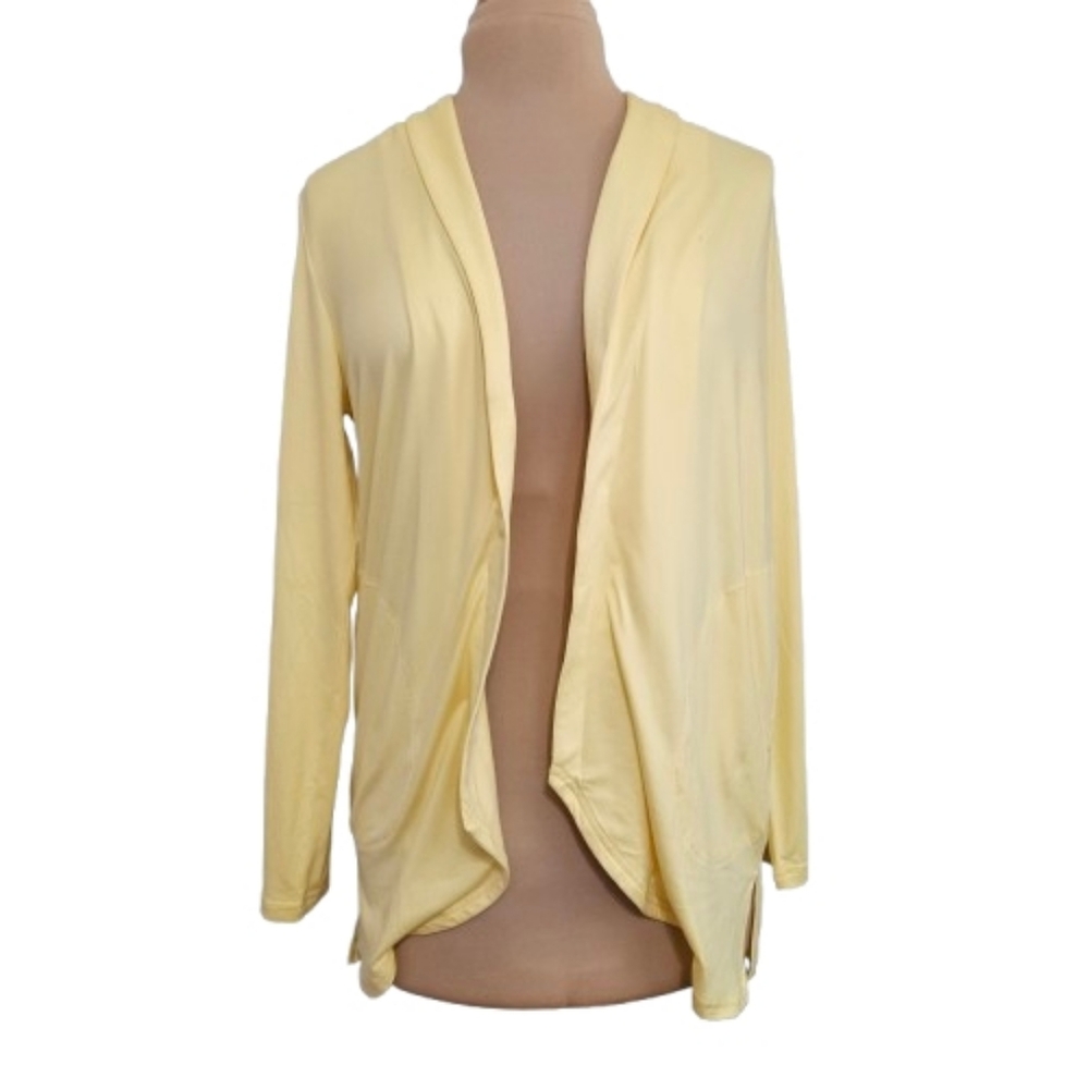 MUK LUKS Yellow Open Front Lightweight Cardigan Women’s Small Pastel Pockets